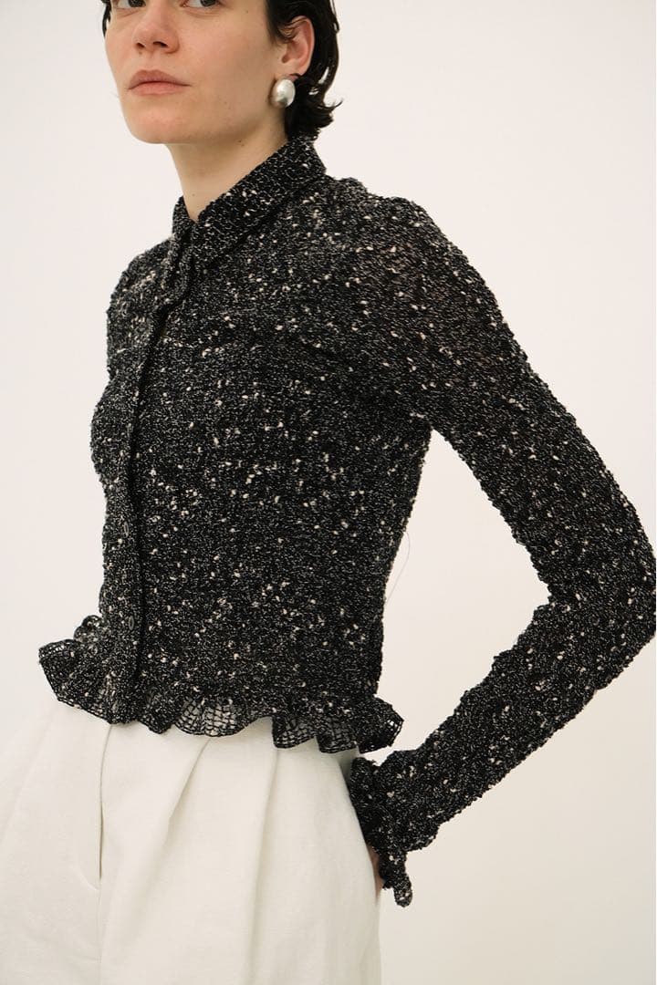 トップス CLANE MIX MESH GATHER SHIRT