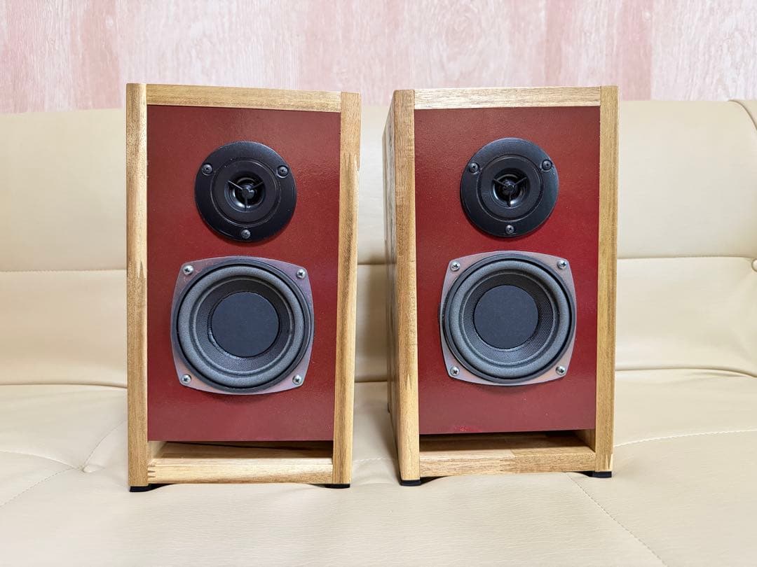 ブックシェルフ型2wayスピーカー （ペア）レッド/ウッド
