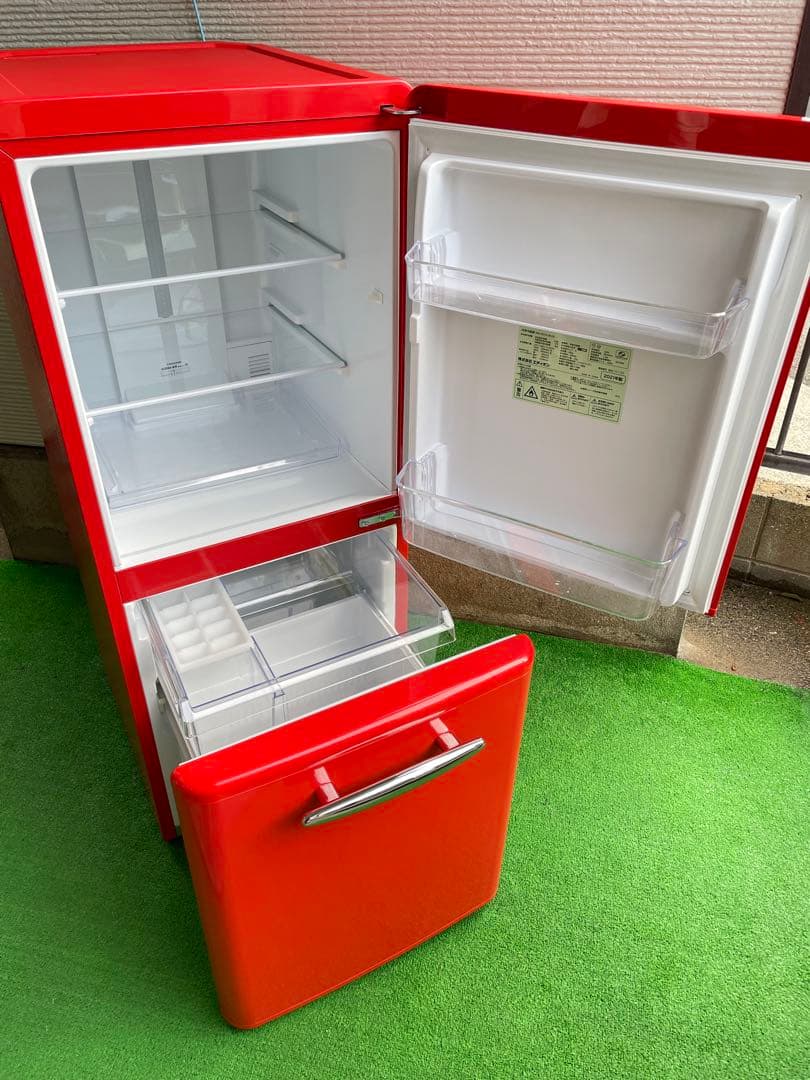 637極美品✨ エディオン レトロインバーターおしゃれレッド 2ドア冷蔵庫 単身