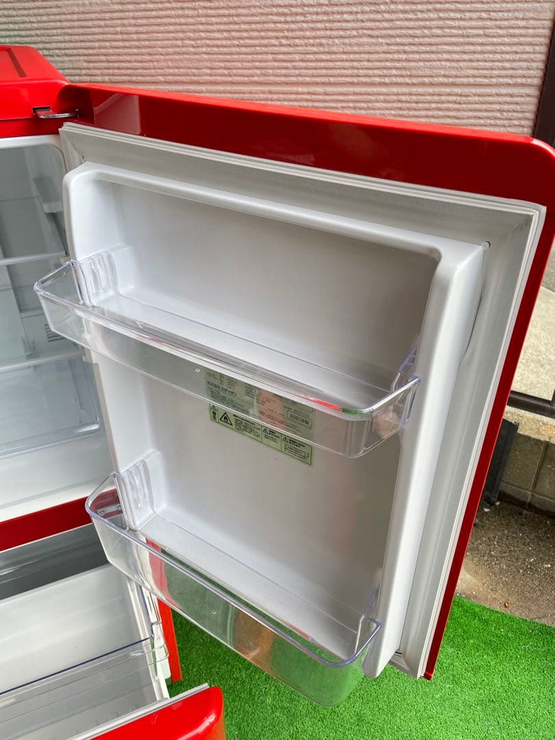 637極美品✨ エディオン レトロインバーターおしゃれレッド 2ドア冷蔵庫 単身