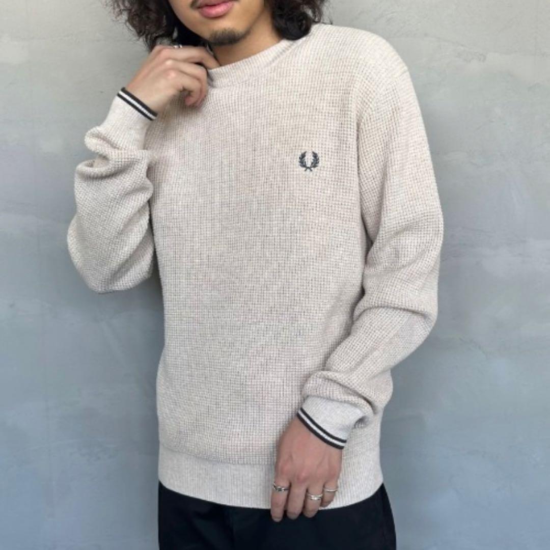 美品✨FRED PERRY ワッフルクルーネックニット ロゴ刺繍 ユニセックス