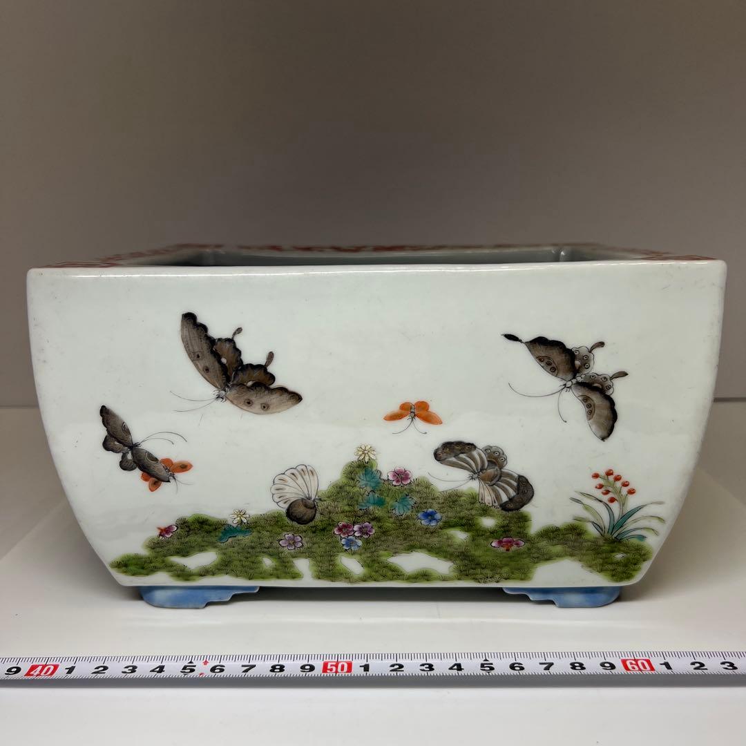 中国清時代　大清咸豊年製　粉彩花蝶図鉢　幅約24㎝　東Y7-1029☆2Fトトチ