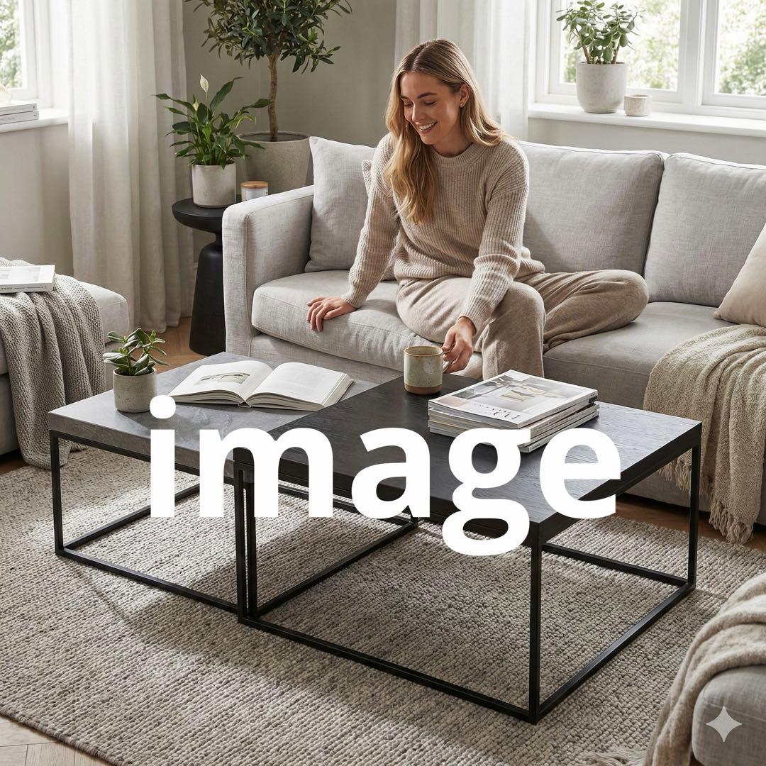 東谷 ネストローテーブル2個セット 大理石調×オーク