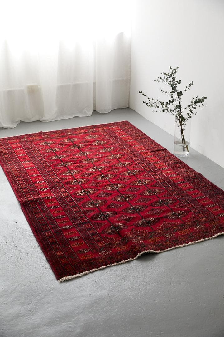 ヴィンテージラグ　トライバルラグ　トルクメン族　（203×126）赤　黒　茶　橙