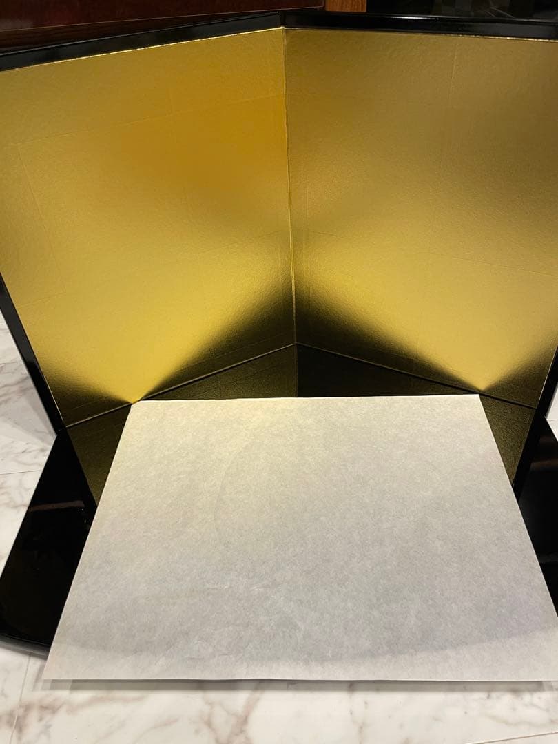 ◉セール！新品　お雛様　端午の節句　黒塗り五角台　黒塗二曲金屏風セット