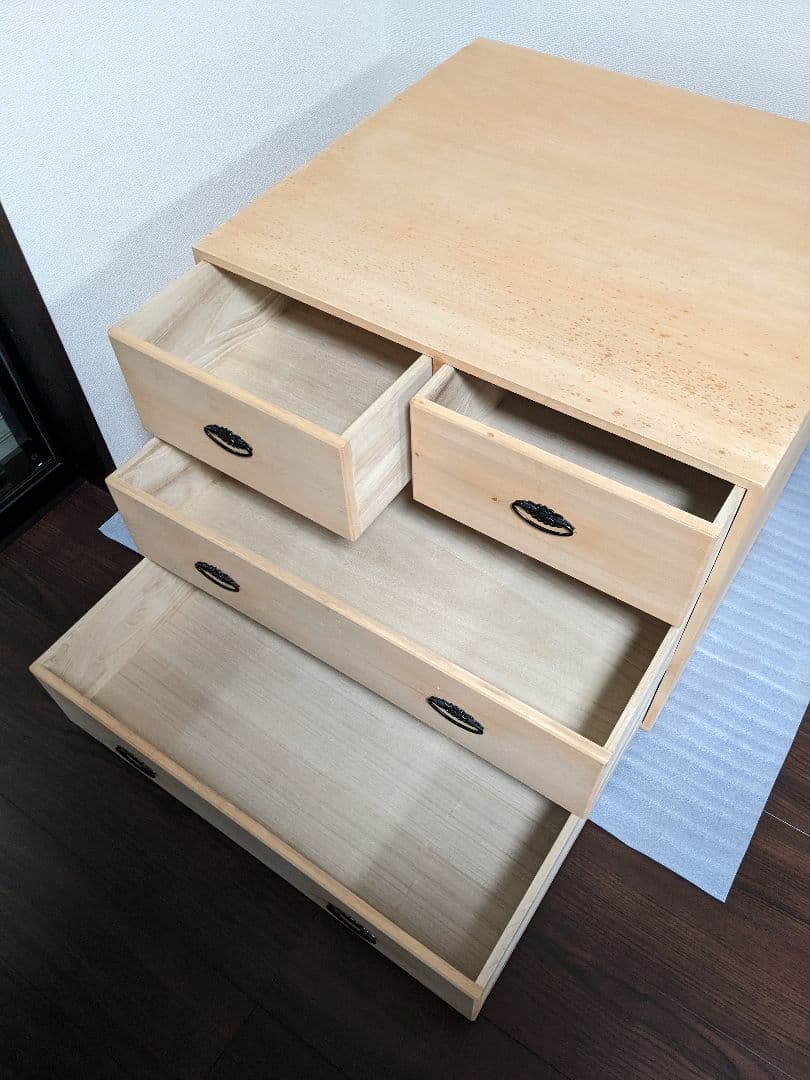 押入れ収納 総桐タンス　引出し3段4個 天然木(桐無垢材）キャスター付き
