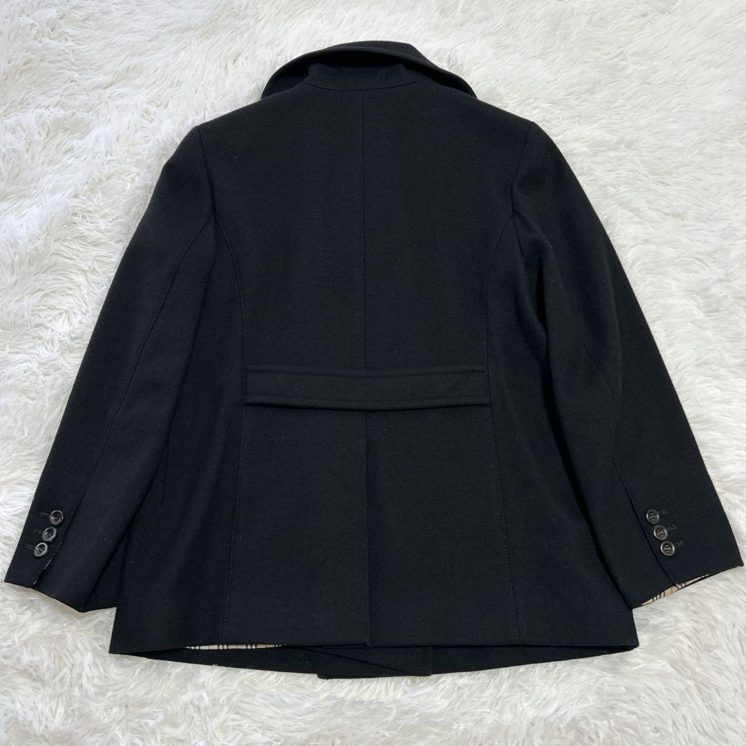 バーバリーロンドン ウール ピーコート ロゴボタン ストライプ裏地 9 ブラック