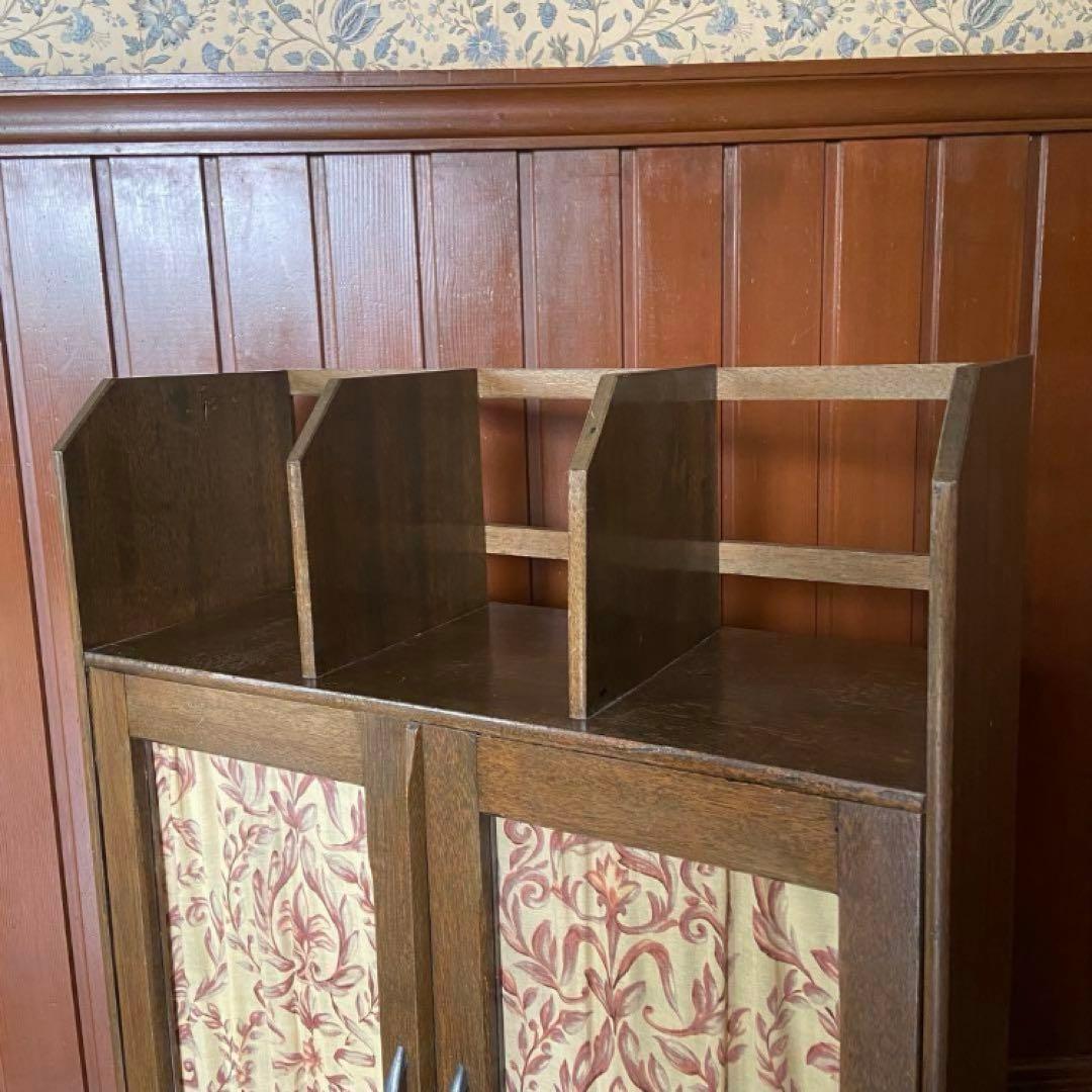 アンティーク家具　本棚付ガラス戸棚　昭和レトロ　本棚　収納棚