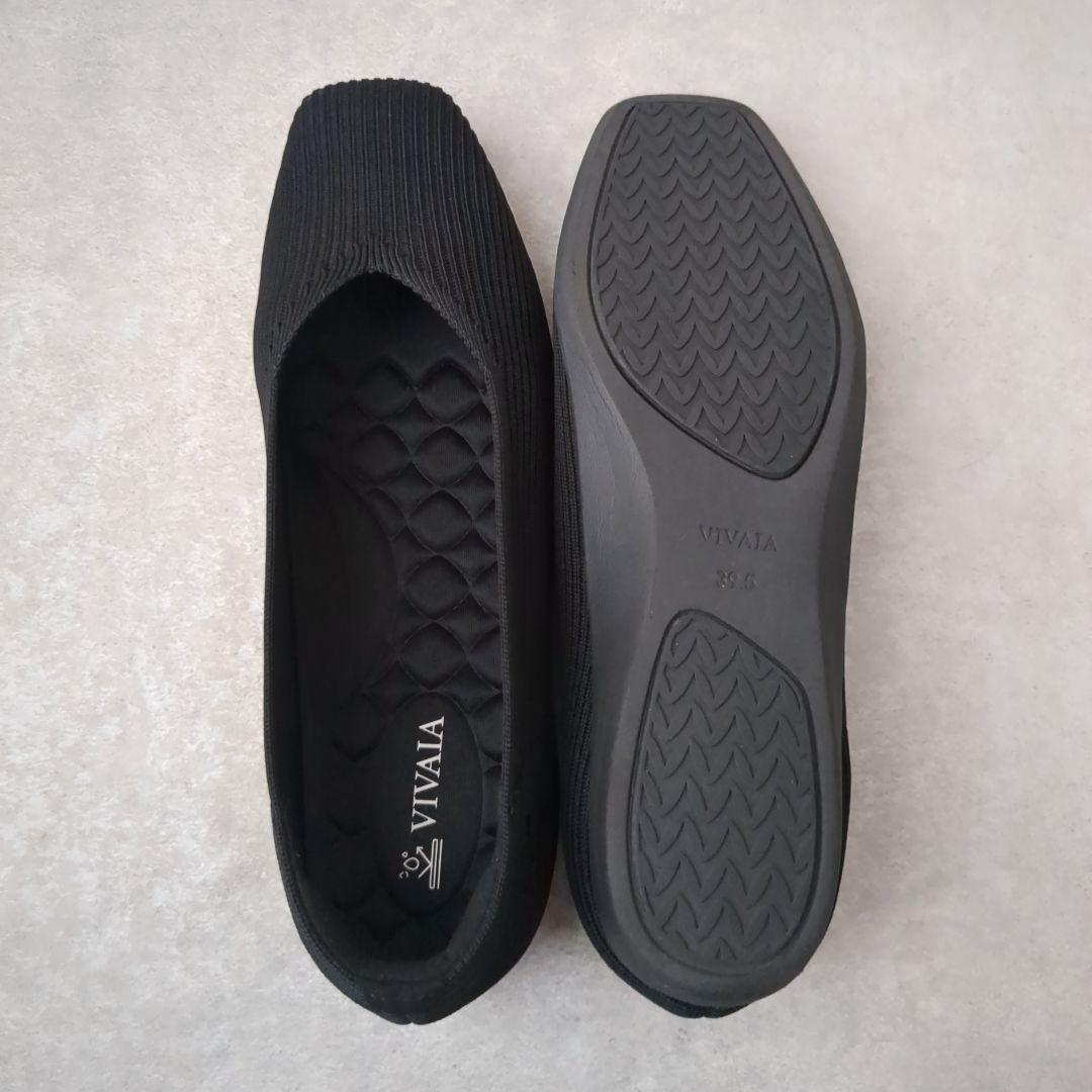 VIVAIA フラットシューズ　ニットパンプス スクエアトゥ 黒　ビバイア