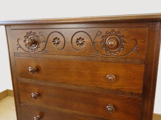 勇峰工芸　雅　花柄チェスト　ナラ材家具　 旭川家具　再塗装済　ＵＳＥＤ