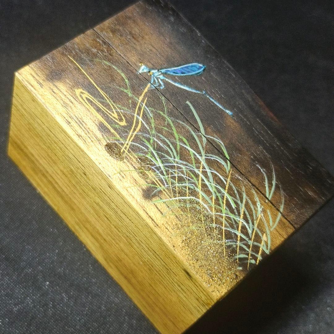 茶道具 黒柿 水辺に糸蜻蛉蒔絵 割香合 中林星山(作) 共箱 作歴 旧家蔵出美品