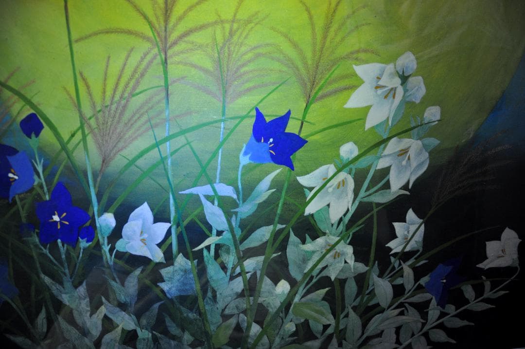 アクリル画 月と桔梗