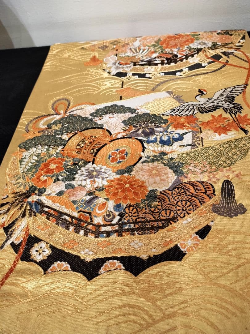 ローズピンクA666★逸品‼️本金箔‼️宝船‼️テーブルランナー2m7cm