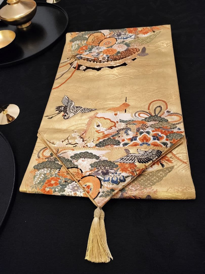 ローズピンクA666★逸品‼️本金箔‼️宝船‼️テーブルランナー2m7cm
