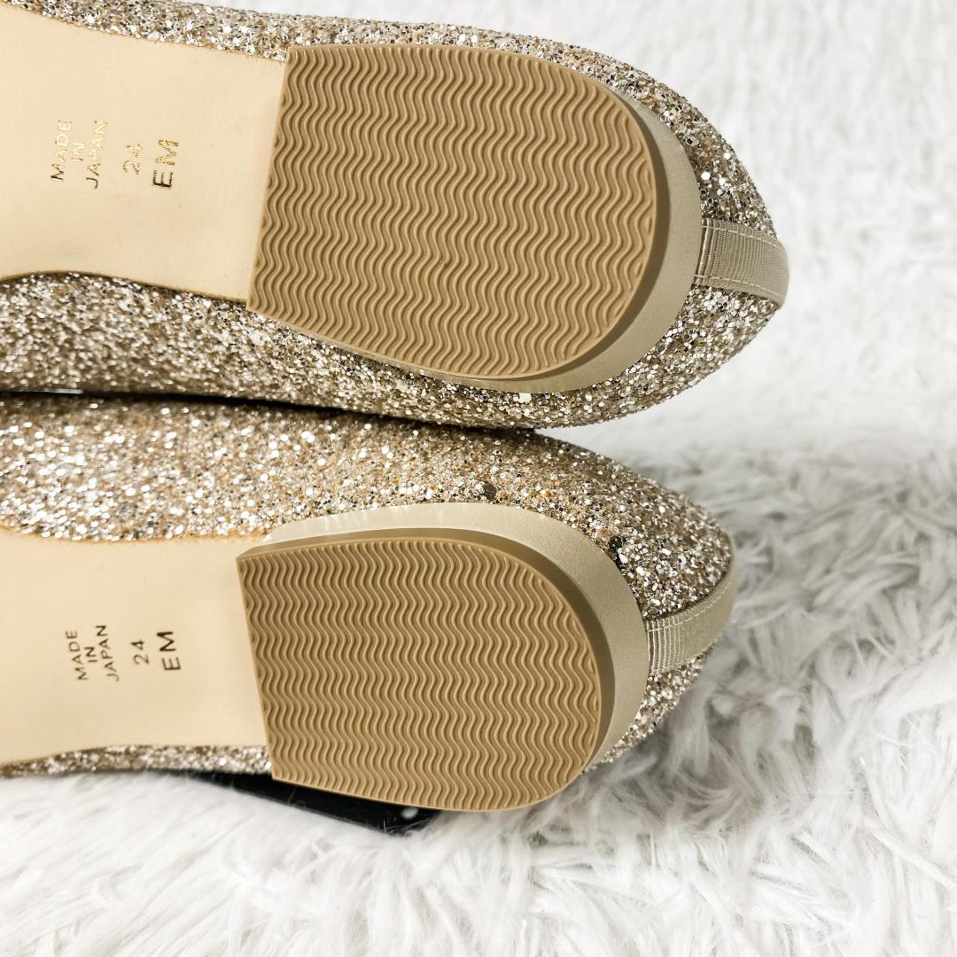 【未使用品】DIANA ダイアナ グログラン リボン グリッター パンプス 24