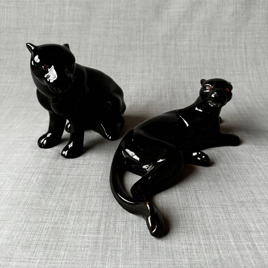 ヴィンテージ ブラックパンサー 黒豹 ペア オブジェ インテリア