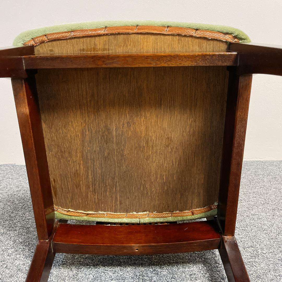 美品　ナガノインテリア ダイニングチェア ラタン 背もたれ モケット グリーン