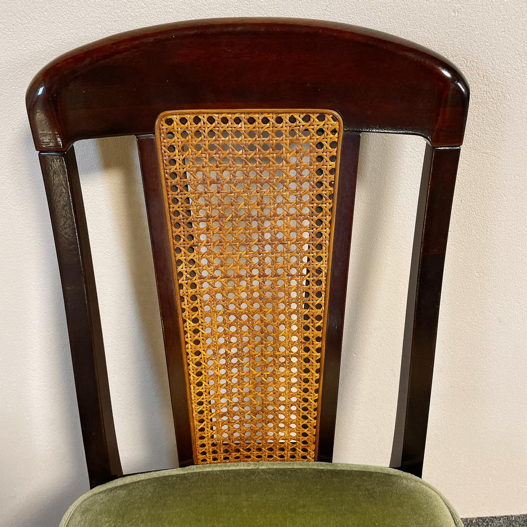 美品　ナガノインテリア ダイニングチェア ラタン 背もたれ モケット グリーン