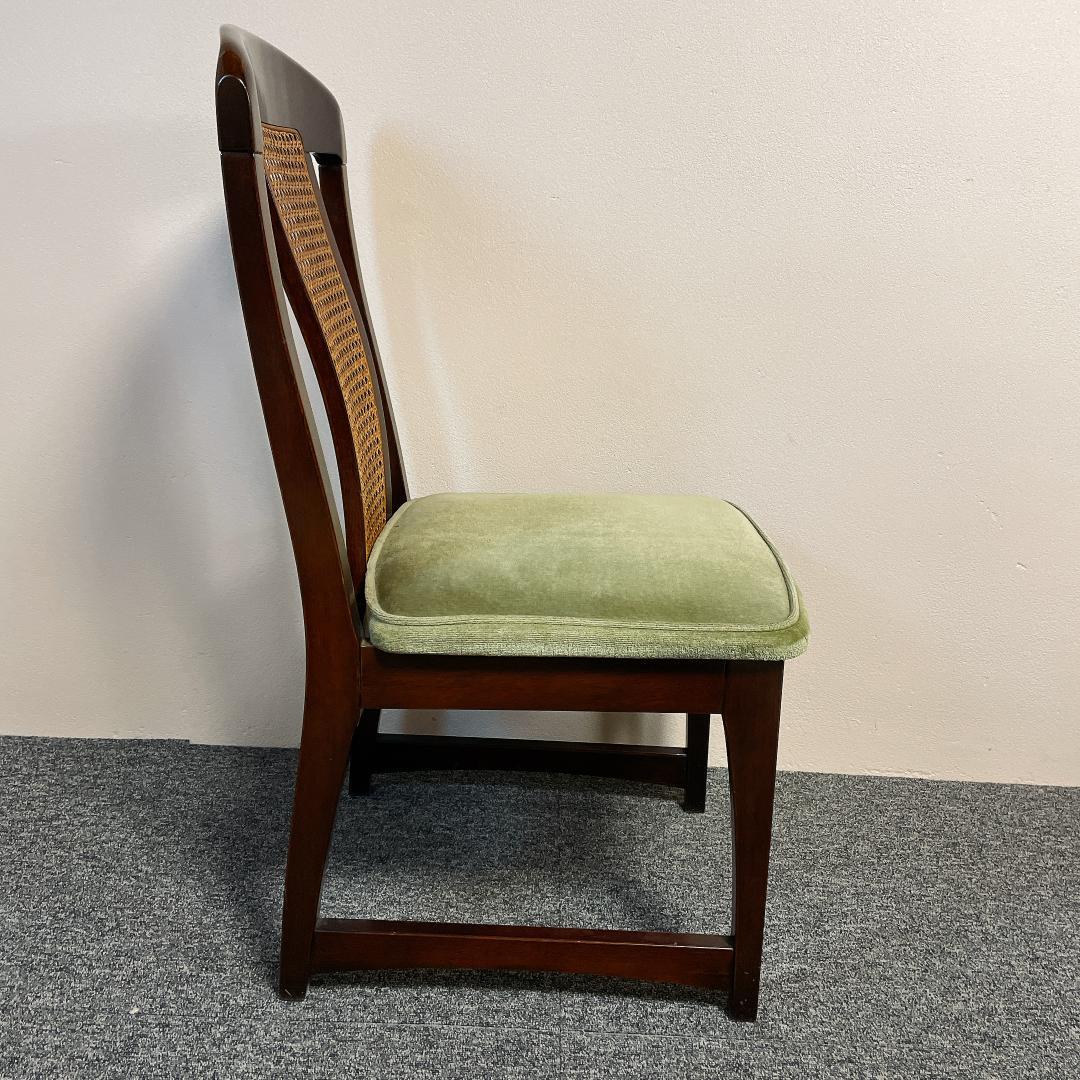 美品　ナガノインテリア ダイニングチェア ラタン 背もたれ モケット グリーン