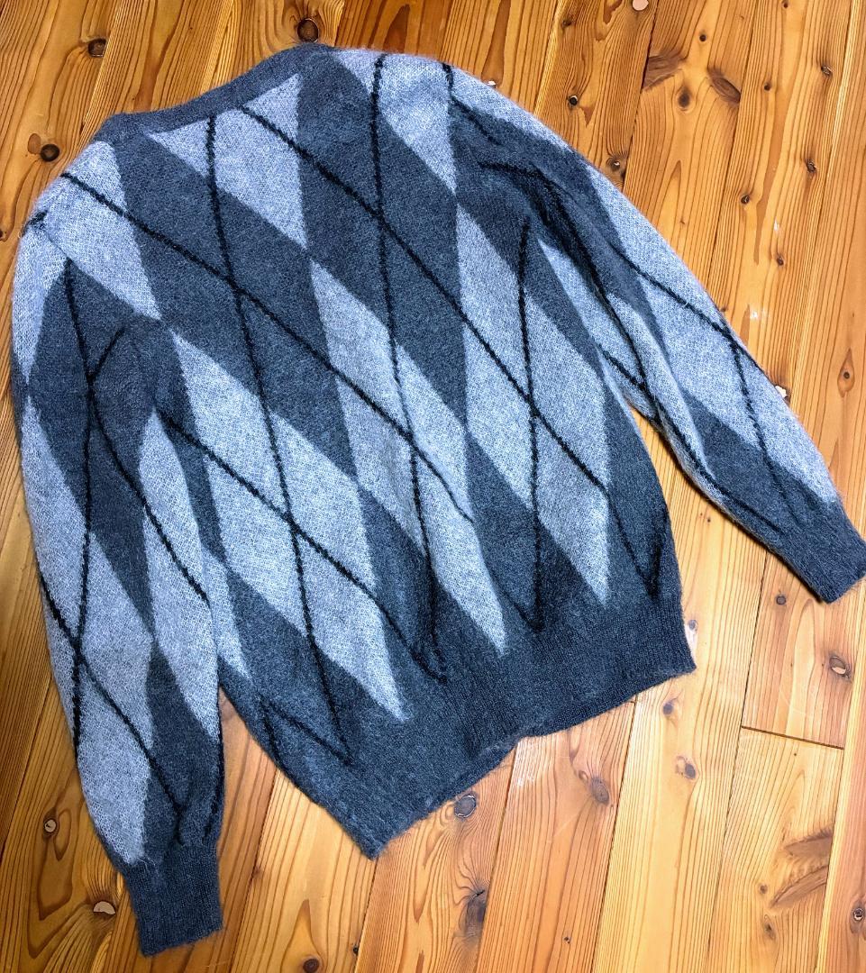 に*ょ様 BAFY モヘヤウールミドルゲージアーガイル柄ニットカーディガン 48