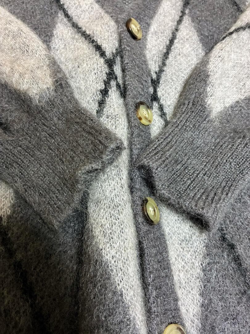 に*ょ様 BAFY モヘヤウールミドルゲージアーガイル柄ニットカーディガン 48