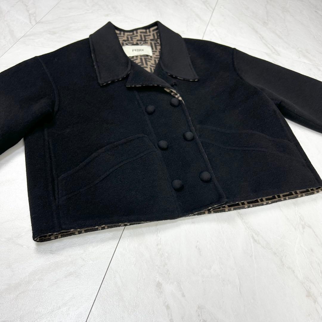 極美品 フェンディ ダブルフェイス ショートコート ウール ズッカ 黒 40