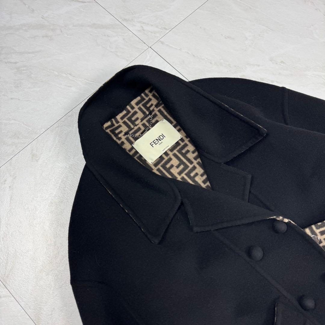 極美品 フェンディ ダブルフェイス ショートコート ウール ズッカ 黒 40