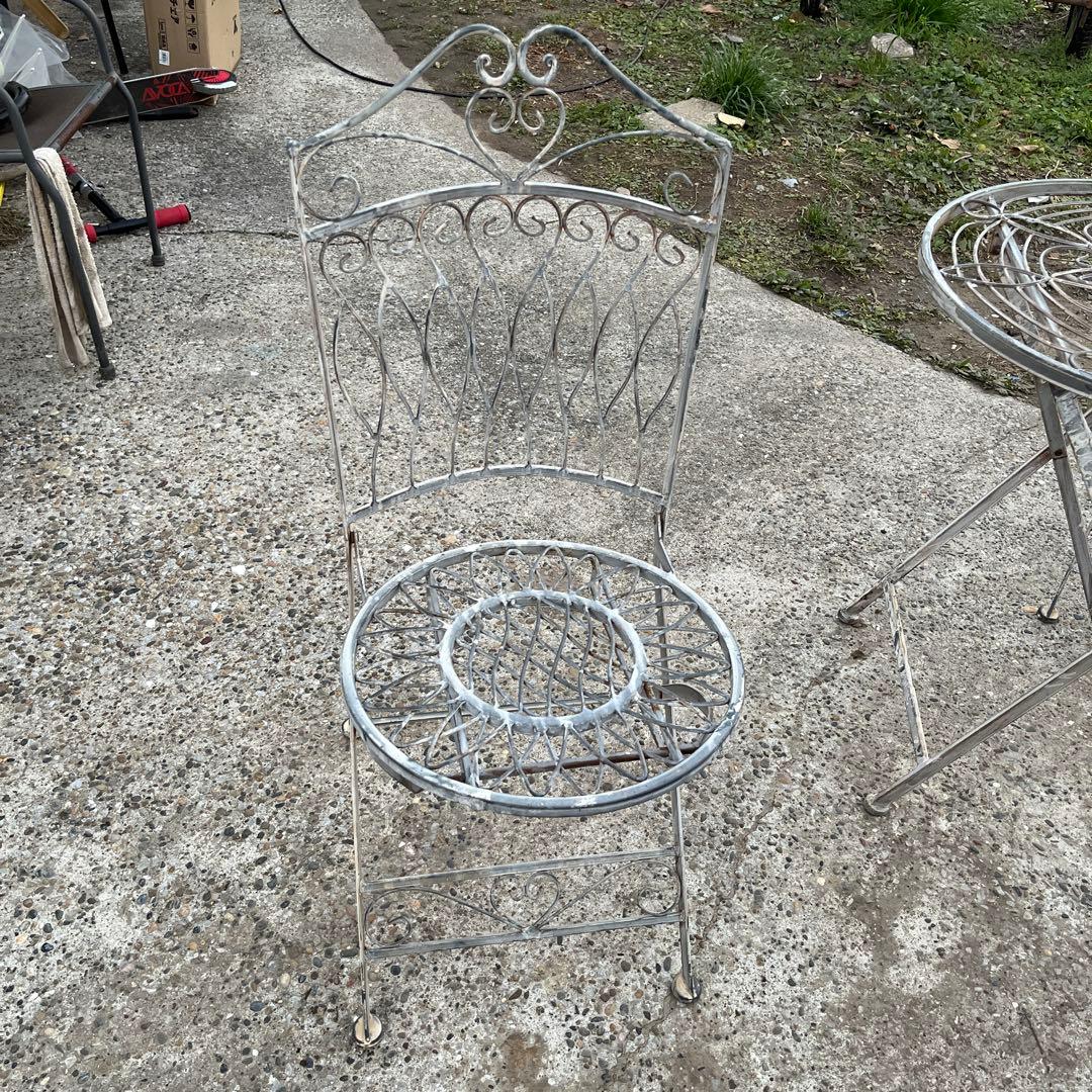 アンティーク　メタルフォールディング　テーブル　チェア　4点セット　新品未使用