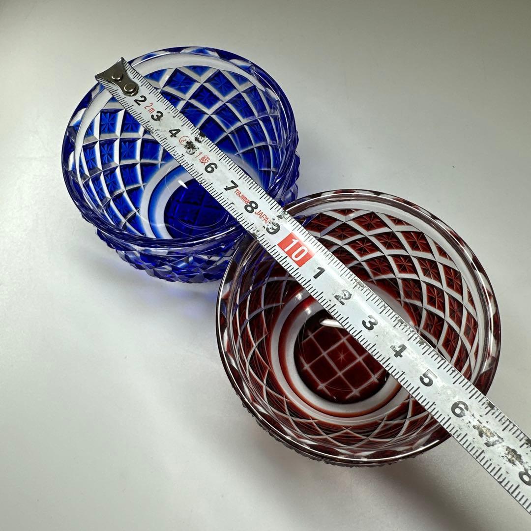 薩摩切子　島津被せガラス鉢2客　共箱　口径8㎝東Y7-0418☆1Fトコル