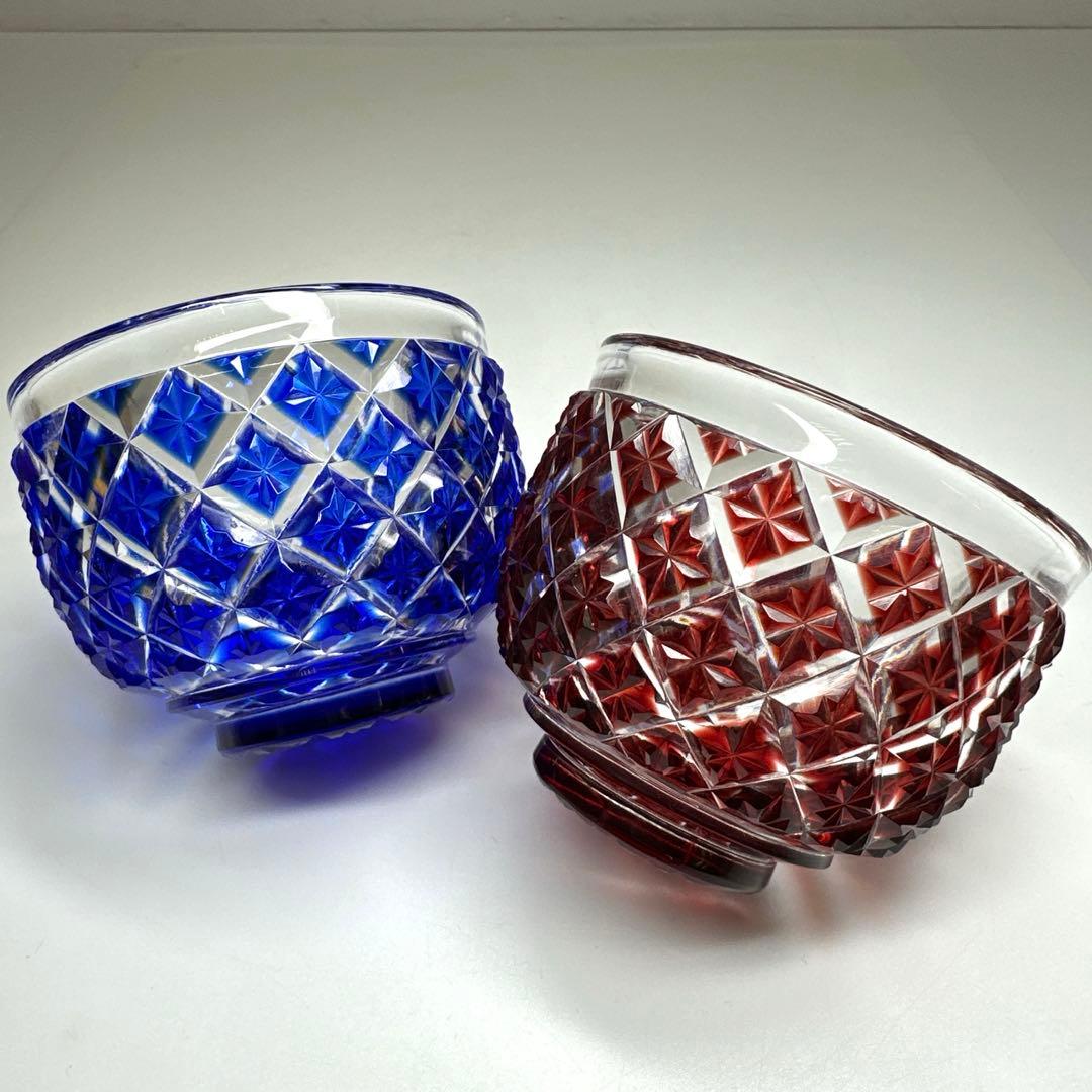 薩摩切子　島津被せガラス鉢2客　共箱　口径8㎝東Y7-0418☆1Fトコル