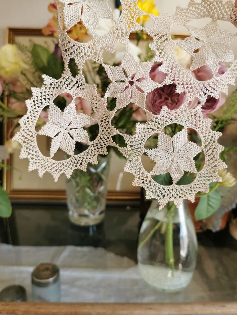 アンティーク アルメニアンレース 5ピース繋ぎのドイリー 雪型 花型 クロス型✜