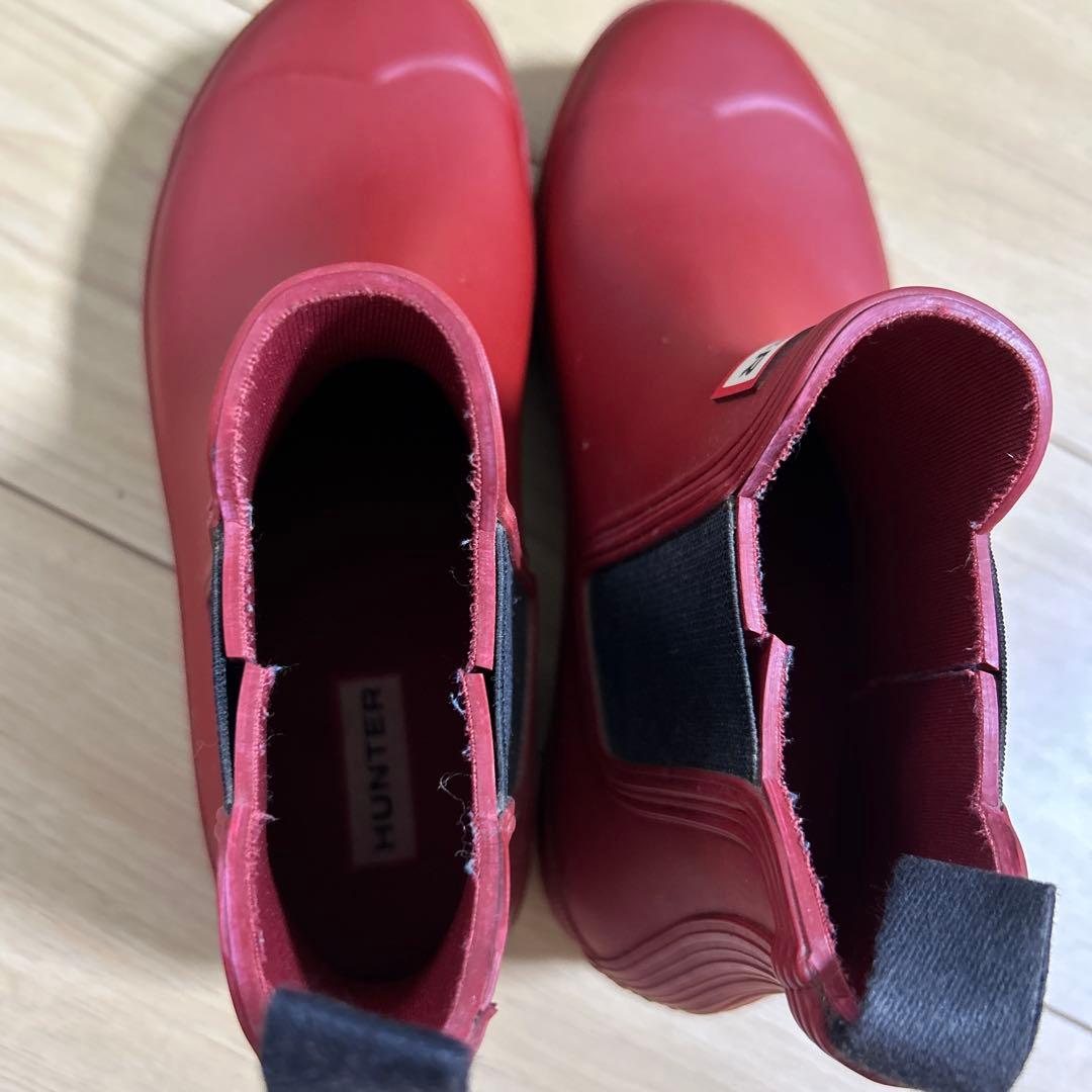 HUNTER 長靴 レインブーツ チェルシーサイドゴアショートブーツ レッド