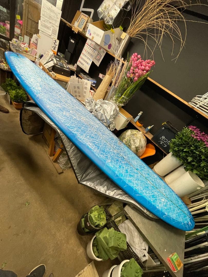 サーフボード　 青ロングボード 1フィン 良好　10ft ノーズライティング可能