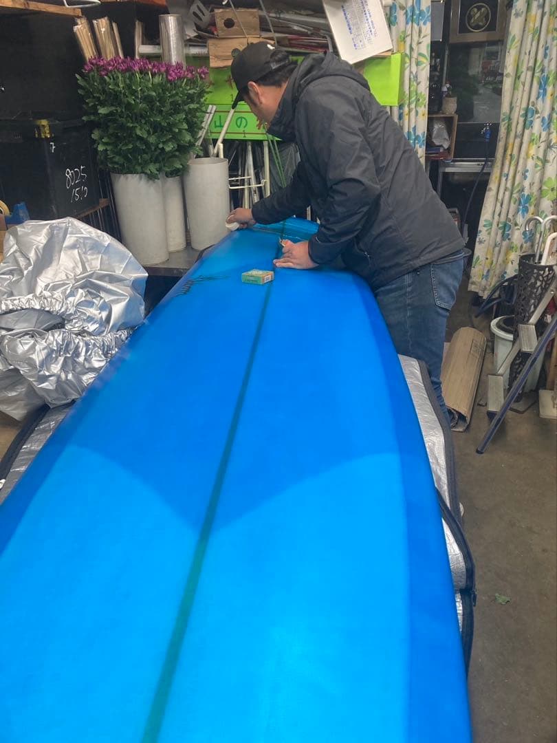 サーフボード　 青ロングボード 1フィン 良好　10ft ノーズライティング可能