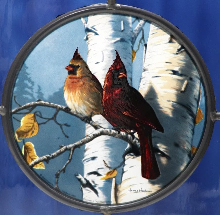 特大 二匹のショウジョウコウカンチョウ ヴィンテージ ステンドグラス アクリル