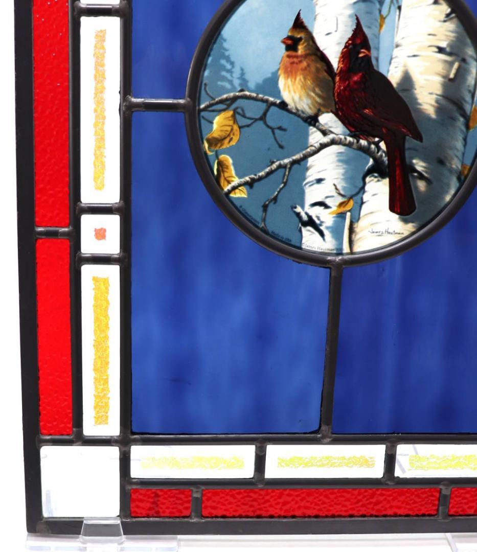 特大 二匹のショウジョウコウカンチョウ ヴィンテージ ステンドグラス アクリル