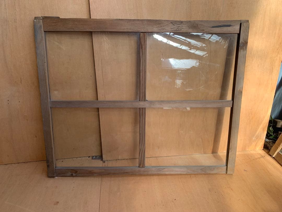 戦前　古い木枠ゆらゆらガラス戸4分割2枚組　建具古家具仕切り古民家