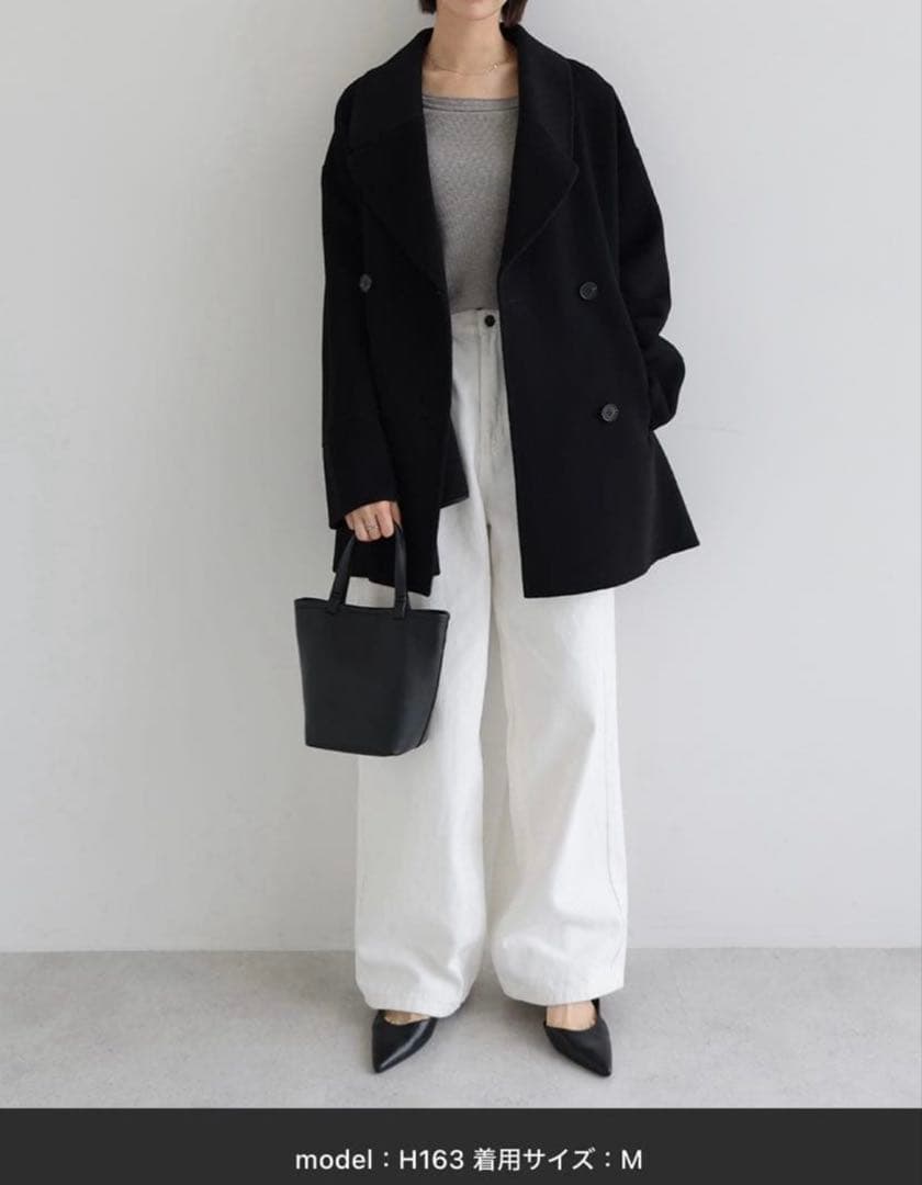 エバーネイビー　ウールリバーPコート　ブラック