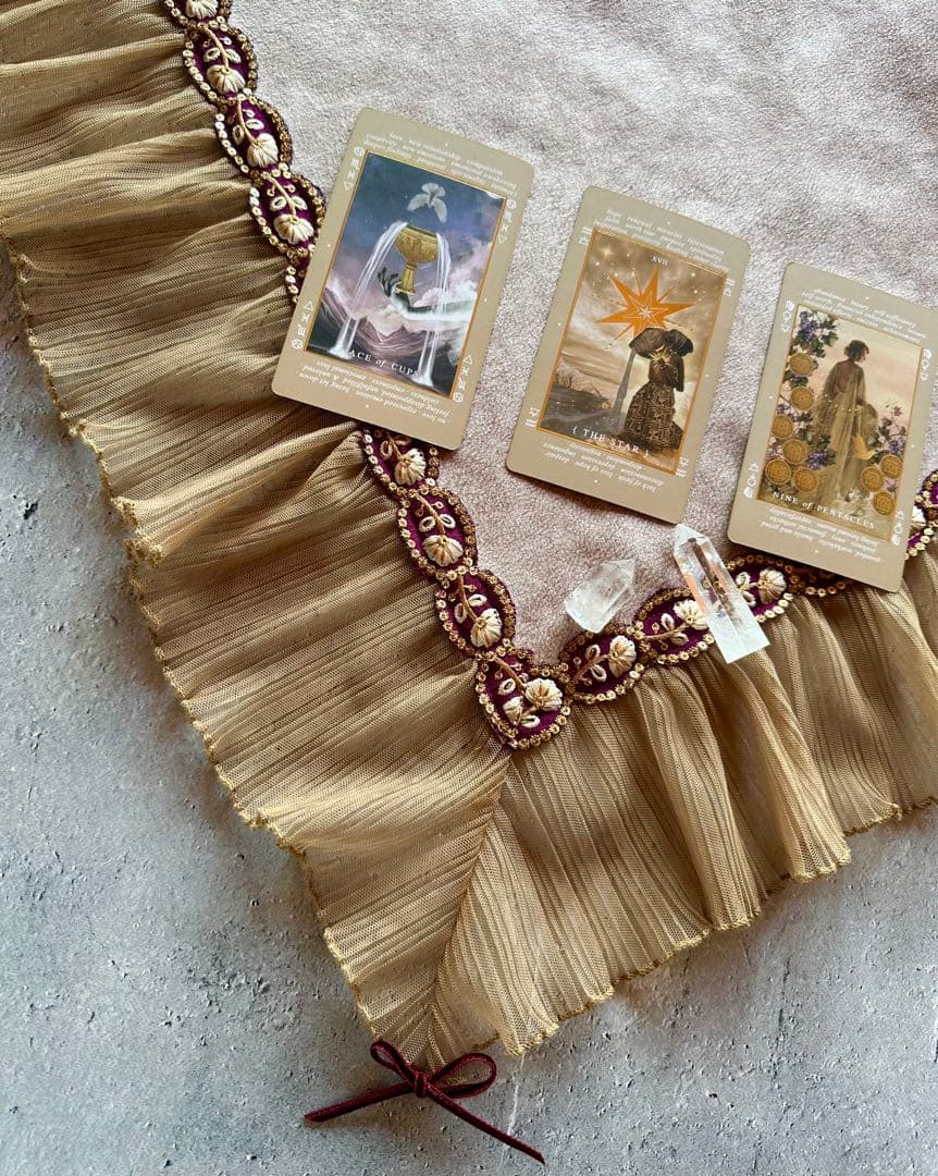 インド刺繍お花リボン＆フリルレース Beige ハンドメイドタロットクロス