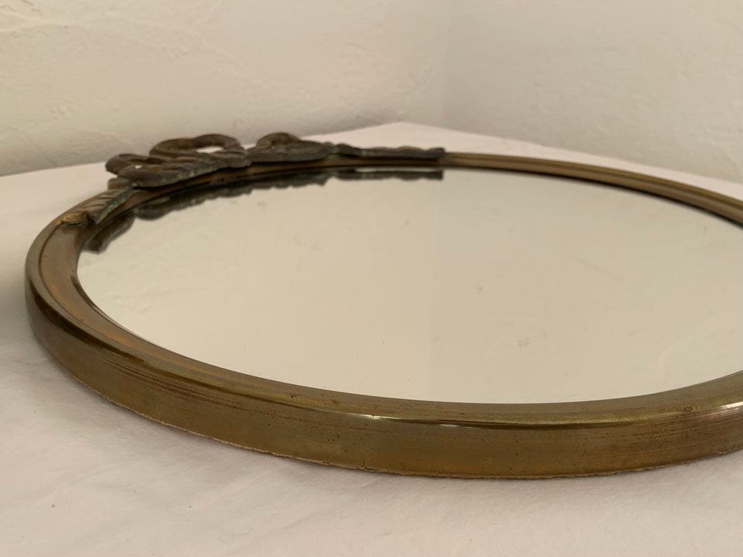 フランス　蚤の市　リボン装飾　ミラー　鏡　ブロカント