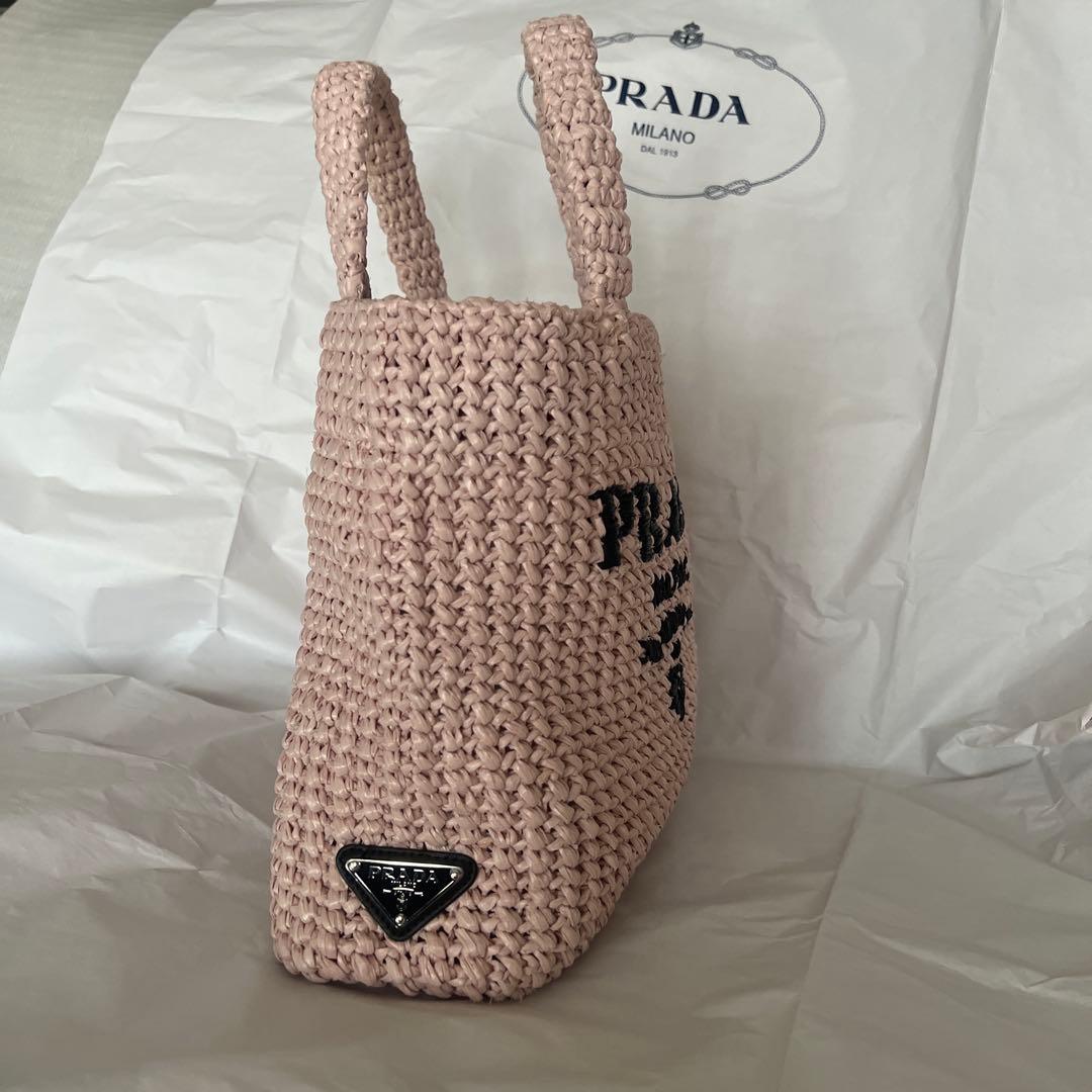 PRADA プラダ スモール クロシェ トートバッグ ラフィア ピンク
