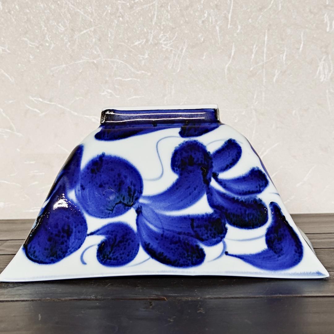 値下げ【新品・未使用】有田焼　古染草花角大鉢　盛鉢