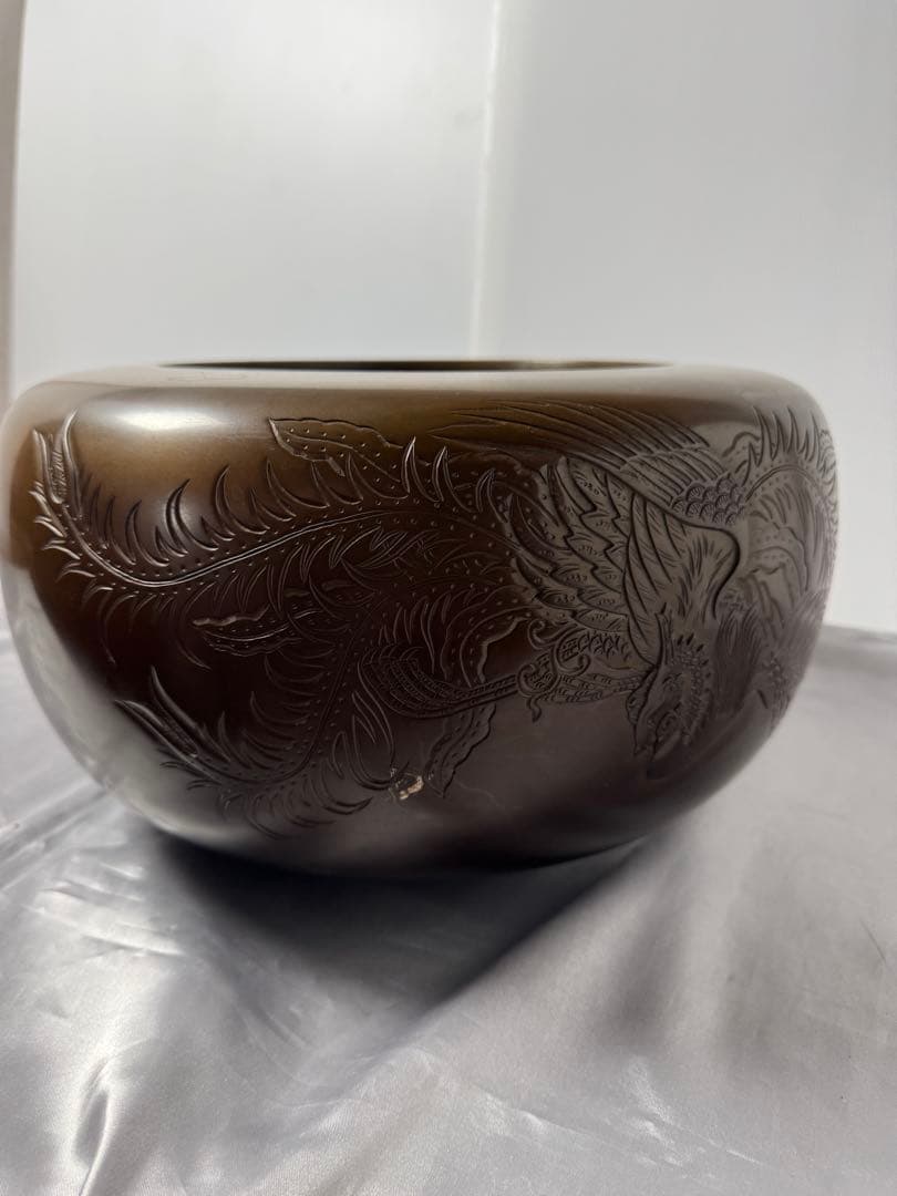 金谷浄雲作　唐銅鳳凰風炉　美品