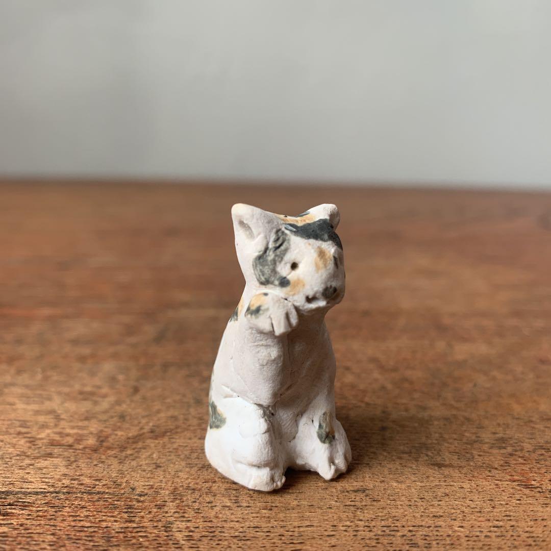 ご確認用　妻の作った　招き猫　正統派！　三毛猫　右手招き　極小小粒