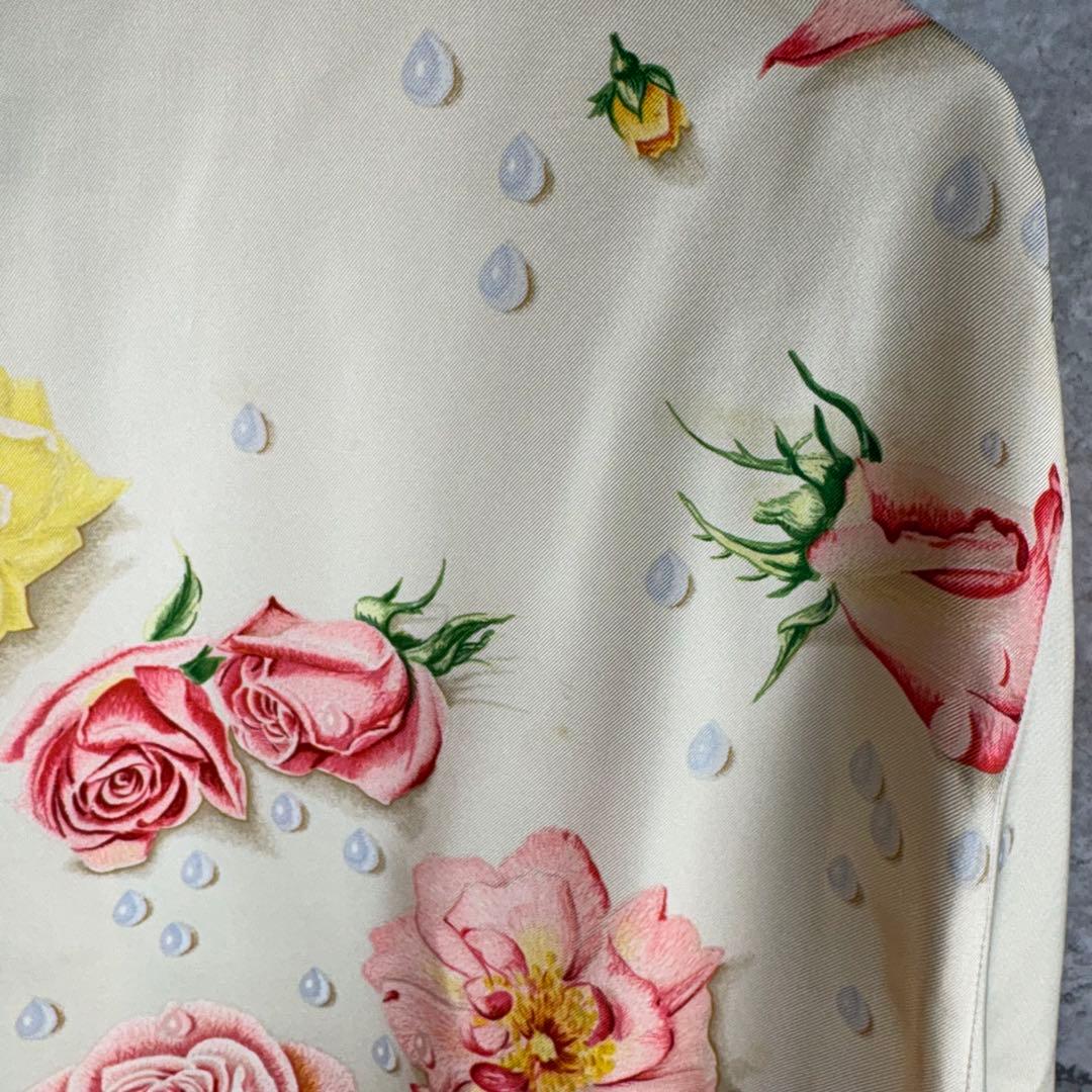 HERMES エルメス シルク100% シャツ 42 バラの雫　アイボリー