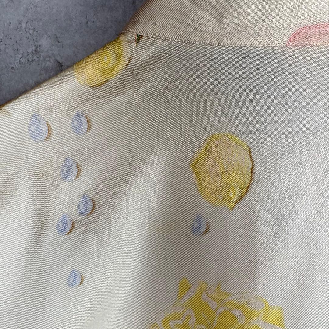 HERMES エルメス シルク100% シャツ 42 バラの雫　アイボリー