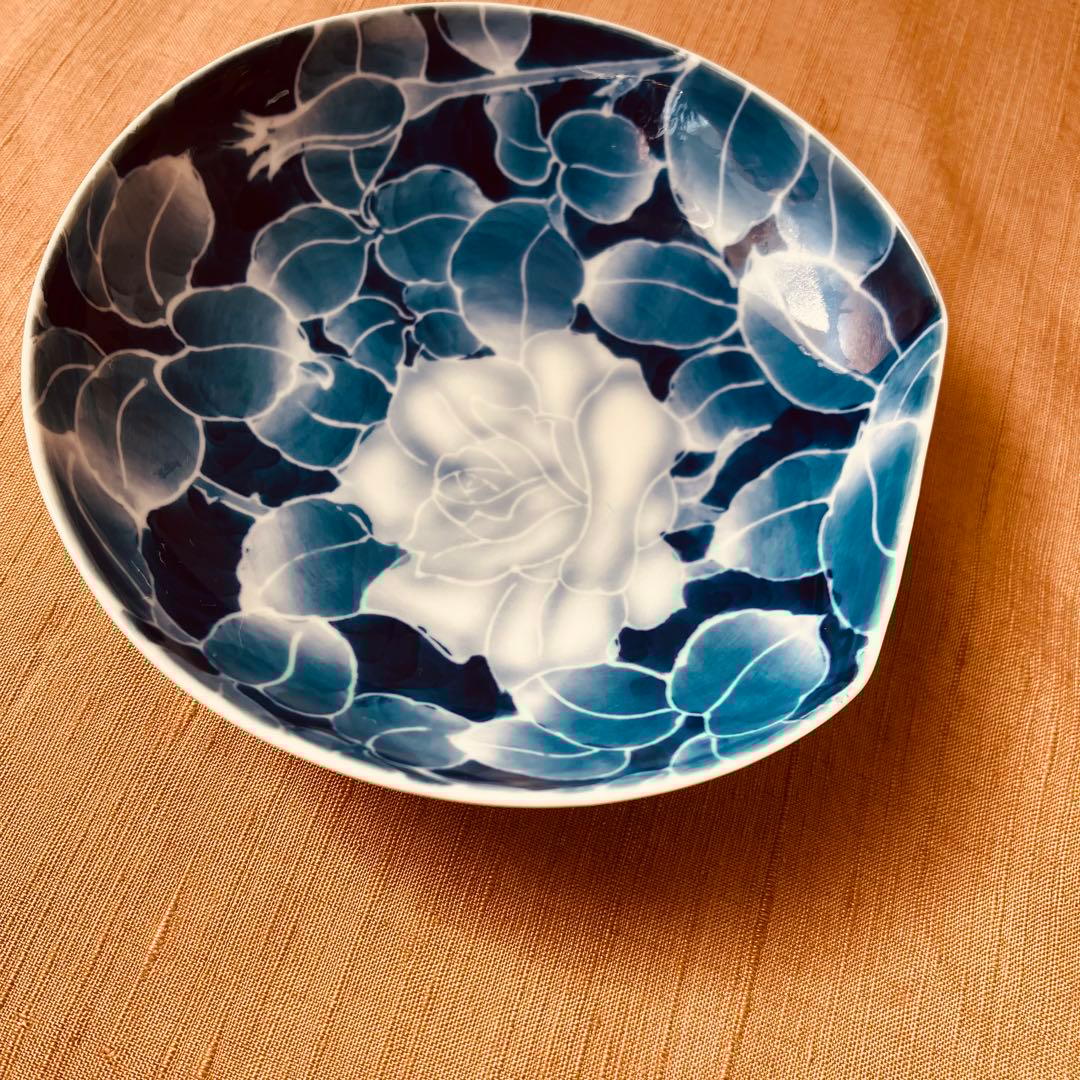 (希少) 深川製磁　古代バラ　半月皿　小皿　3枚　古代薔薇　手書き　有田焼