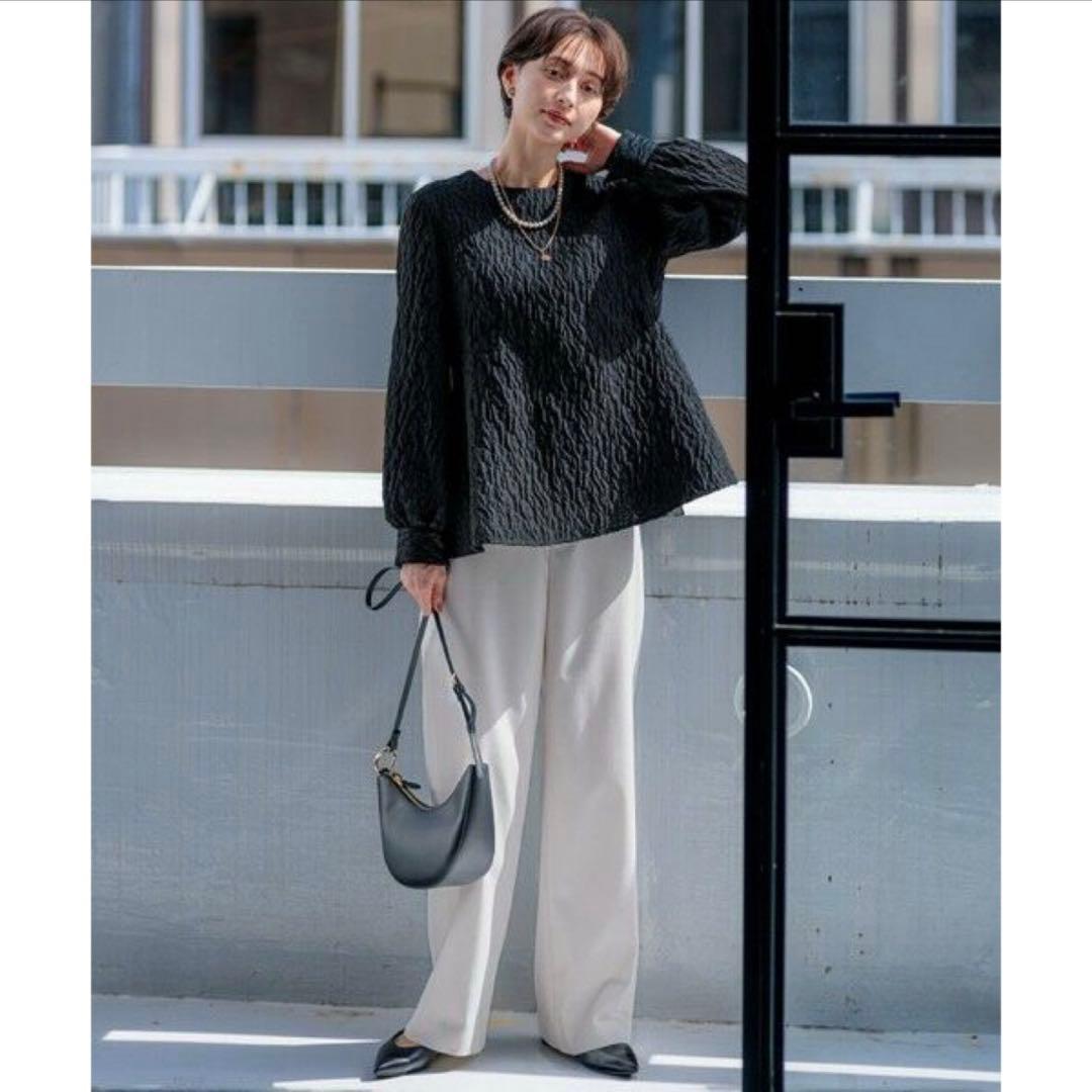 大きいサイズ48＊２３区 米沢産 ジャカードペプラム トップス＊自由区ICB組曲