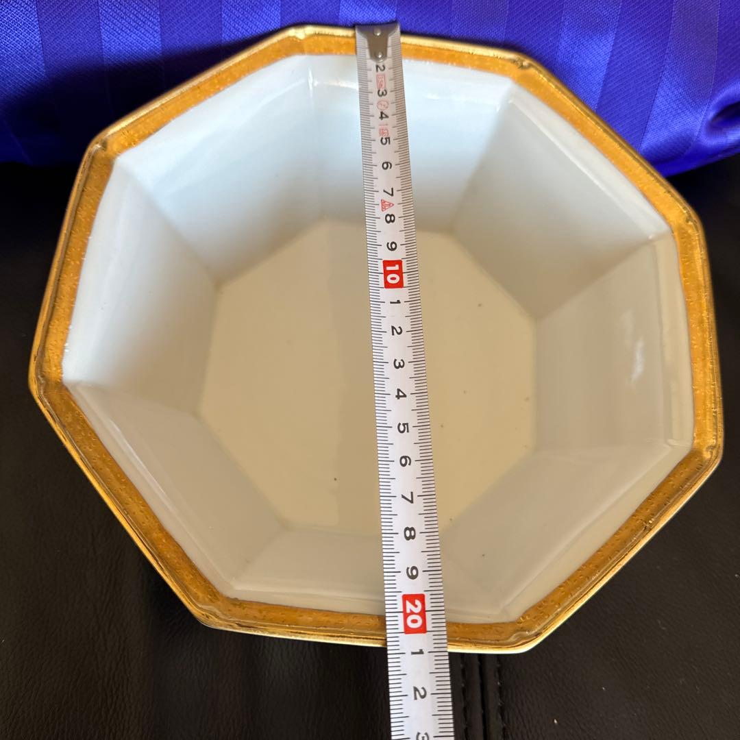 九谷焼 八角形 花柄皿 紫色