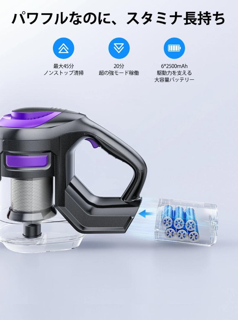 掃除機 コードレス 自立式 50000pa強吸引力 サイクロン式 低騒音　限定１